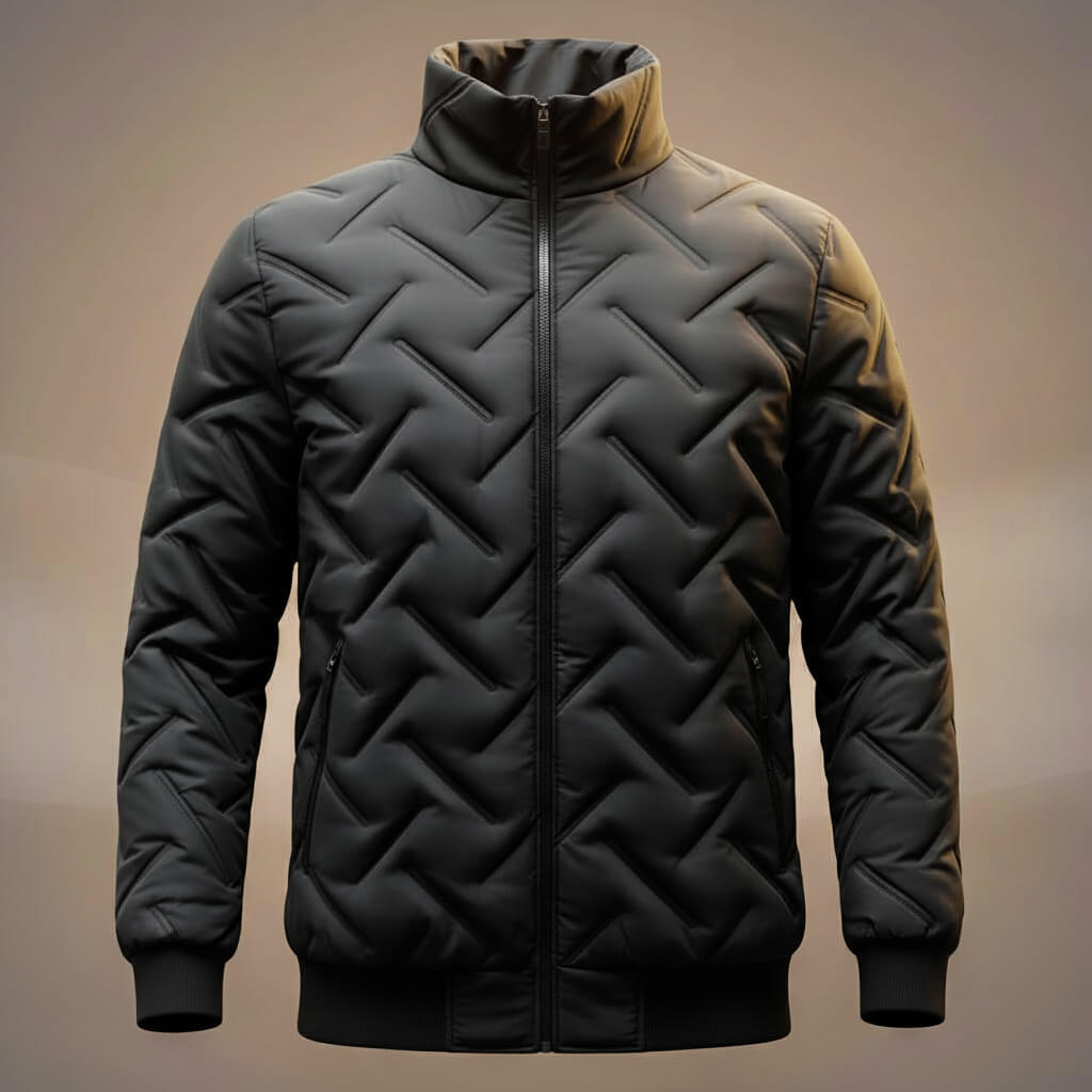 Men's Quilted Down Jacket with Geometric Quilt for Winter - Casual Puffer Jacket