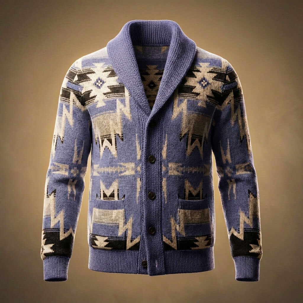 Men's Knit Wool Cardigan with Shawl Collar for Winter