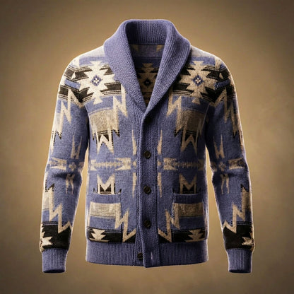 Men's Knit Wool Cardigan with Shawl Collar for Winter