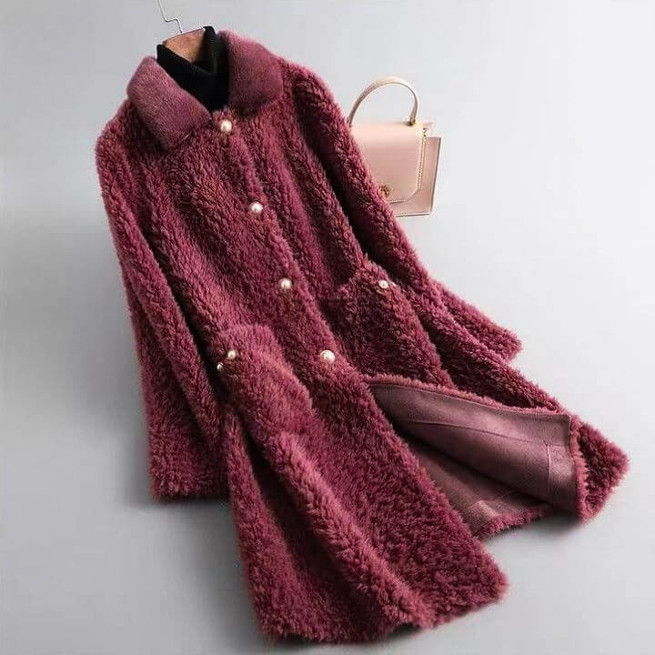 Women's Chic Shearling Coat with Draping for Winter