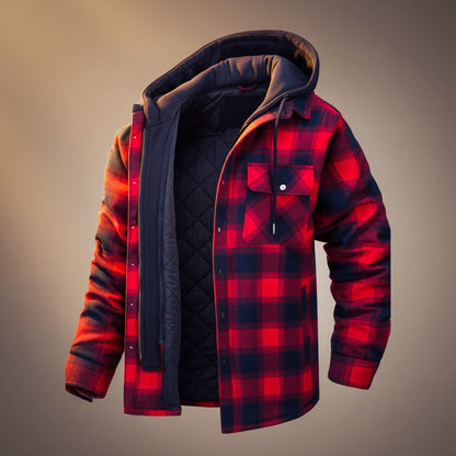 Men's Hooded Plaid Jacket with Quilted Lining for Winter