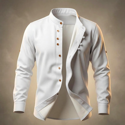 Men's Cotton Linen Shirt with Mandarin Collar for Smart-Casual